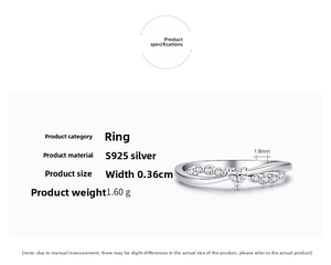 Detail view of S925 silver heart ring with dimensions showing 0.36cm width and 1.60g weight