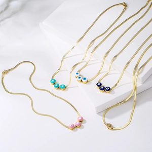 Collier Pendentif Mauvais Œil Acier Inoxydable Émail Chaîne Serpent Bijoux Bohèmes Pour Femmes Charme De Protection
