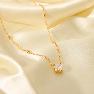 18K gold plated stainless steel heart necklace with cubic zirconia for women