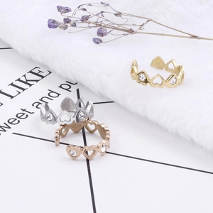 Bagues cœur évidé ajustables en or, argent et or rose serties de zircons brillants