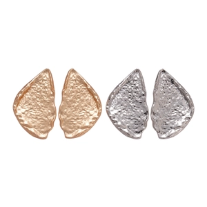 Irregular geometric metallic stud earrings with hammered texture in gold and silver finish