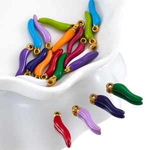 Colorful enamel chili pepper charms with golden hooks for DIY jewelry making and crafts