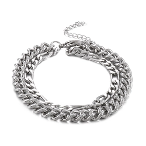 Fashionable layered silver stainless steel Cuban link bracelet for men and women