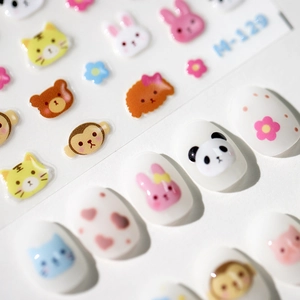 3D embossed animal nail art stickers M-129 with panda and bunny designs