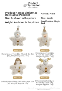 Close-up of Nordic plush Christmas ornaments featuring Santa and Snowman figures