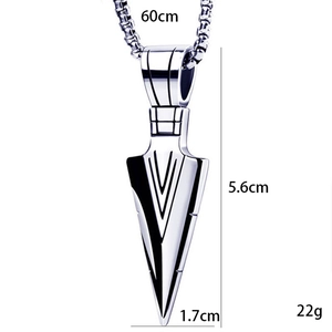 Retro stainless steel arrow pendant necklace with 60cm chain and size measurements