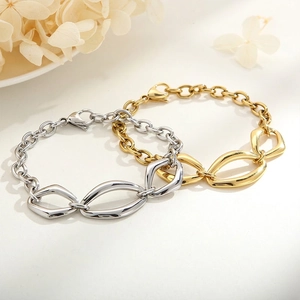 Minimalist Geometric Hollow Oval Link Bracelet Stainless Steel High Polish Chunky Chain Retro Fashion Jewelry Women