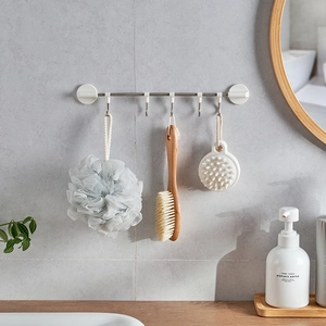 Japanese style adjustable wall hook rack with 6 sliding hooks for kitchen and bathroom