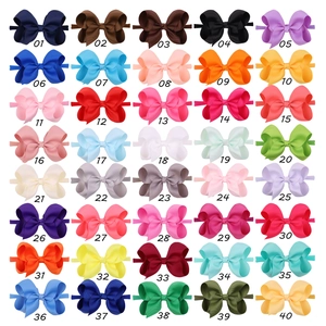 Grid view of 40 colors of nylon baby bow headbands with numeric codes from 01 to 40