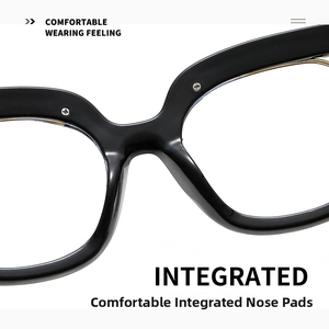 Macro detail of Y2K black oversized glasses frame featuring comfortable integrated nose pads