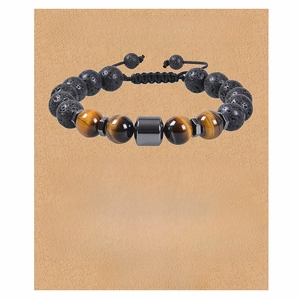 Men Beaded Bracelet Tiger Eye Lava Stone Hematite Natural Stone Adjustable Woven Rope Handmade Jewelry Gift For Father