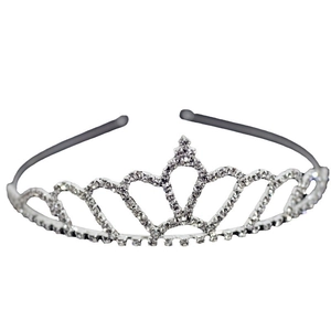 Sparkling silver crown headband for girls featuring brilliant rhinestone embellishments