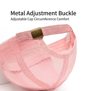 Berretto da baseball rosa in mesh traspirante con fibbia in metallo regolabile in cotone