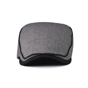 Men's dark gray cotton newsboy cap with black stitching accents on a white background