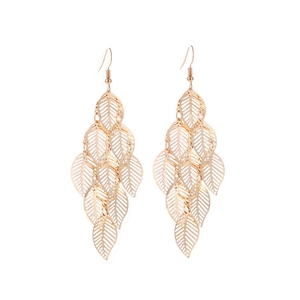 Fashionable multilayer hollow leaf drop earrings in gold finish for women's elegant style