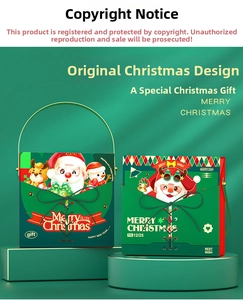 Detail of forest green Christmas gift box with 3D handle and festive ribbon bow