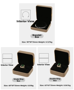 Detailed size specifications for velvet bracelet and ring jewelry storage gift boxes