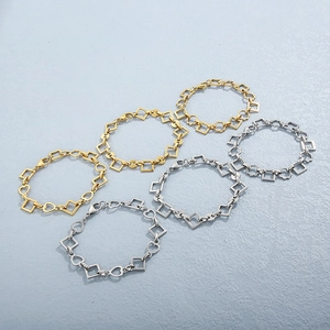 Minimalist stainless steel bracelets with geometric hollow square and heart chain links