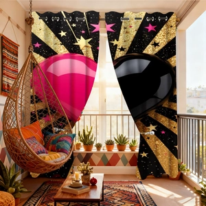 Pink and black heart pattern blackout curtains with grommets for bedroom decor