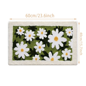 Detailed top view of a 3D floral bath mat with white daisies, sized 40x60cm for bathrooms
