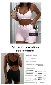Nahaufnahme von rosa und schwarzen Yoga-Sets mit detaillierten Stoffspezifikationen