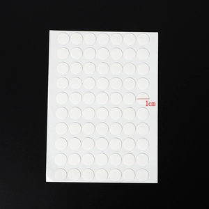 Double-sided waterproof acrylic 1cm round clear adhesive dots on a white sticker sheet