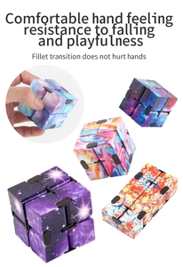 Infinity Cube fidget toys with smooth rounded edges in four colorful cosmic patterns