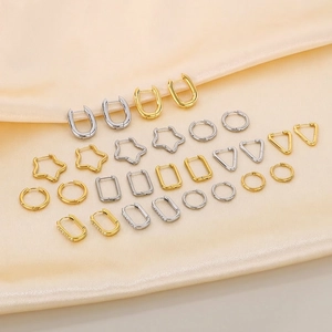 Minimalist Geometric Stainless Steel Hoop Earrings U-Shape Star Round Square Rhinestone Fashion Jewelry For Women
