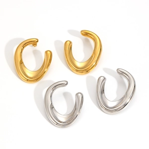 Polished 18k gold and silver U-shaped stainless steel chunky hoop earrings for women