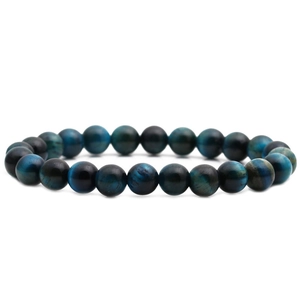 Natural blue tiger's eye beaded bracelet for men with cat eye effect texture