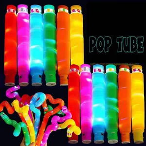 Colorful LED light-up pop tubes for sensory stress relief in vibrant multi-color pack