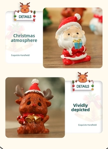 Exquisite handheld detail of Santa and reindeer resin figurines with vibrant colors