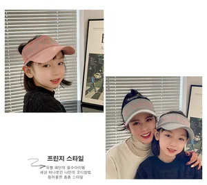 Pink and grey knitted sun visors for parent and child with sport letter jacquard design