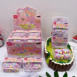 Cute star-shaped cartoon erasers in colorful display packaging for school stationery