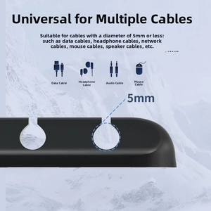 Black silicone cable organizer detail showing 5mm wide slots for multiple wire types