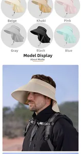 Detail of outdoor sun hat with wide brim, neck flap and adjustable chin strap in six colors