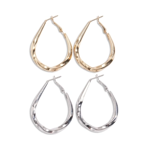 Minimalist geometric twisted teardrop earrings in polished gold and silver finishes