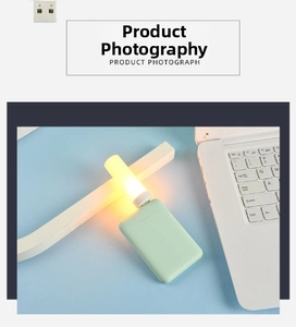 USB night light connected to a mint green power bank with warm led lighting