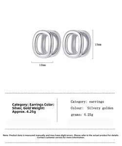 Detail showing 13mm x 10mm dimensions of double-layered oval hoop earrings in silver