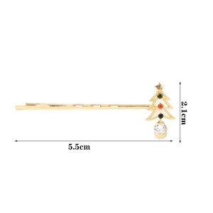Detailed view of rhinestone Christmas tree hair clip with 5.5cm size dimensions