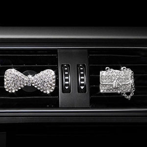 Sparkling silver rhinestone bow and handbag car air vent perfume clip set for car interior