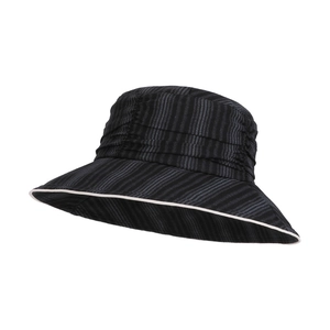 Damen Sonnenhut mit Faltendesign und breiter Krempe in schwarz-grau gestreiftem Stil