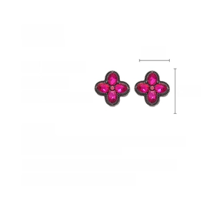 Detailed view of pink floral stud earrings with rhinestones and 2.3cm measurement