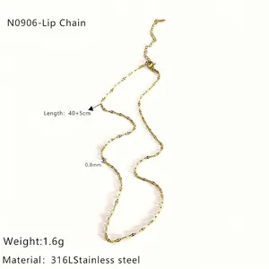 Detailed view of a 0.8mm gold 316L stainless steel lip chain necklace for women