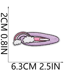 Detail view of purple rainbow embroidery patch showing size 6.3cm by 2.0cm