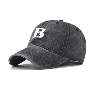 Washed Cotton Baseball Cap Retro Distressed Letter B Embroidered Adjustable Peaked Hat For Men Women Outdoor Casual