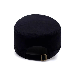 Men's casual black washed cotton cadet cap with adjustable metal buckle back view