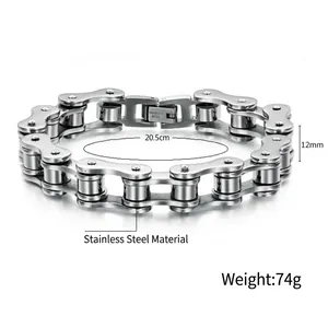 Industrial 12mm stainless steel motorcycle chain bracelet for men and women, 20.5cm long