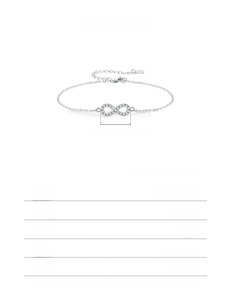 Detail of 925 sterling silver infinity bracelet featuring 16+3cm chain length and 1.55g weight