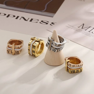 Roman numeral hollow ring with sparkling cubic zirconia in gold and silver plating